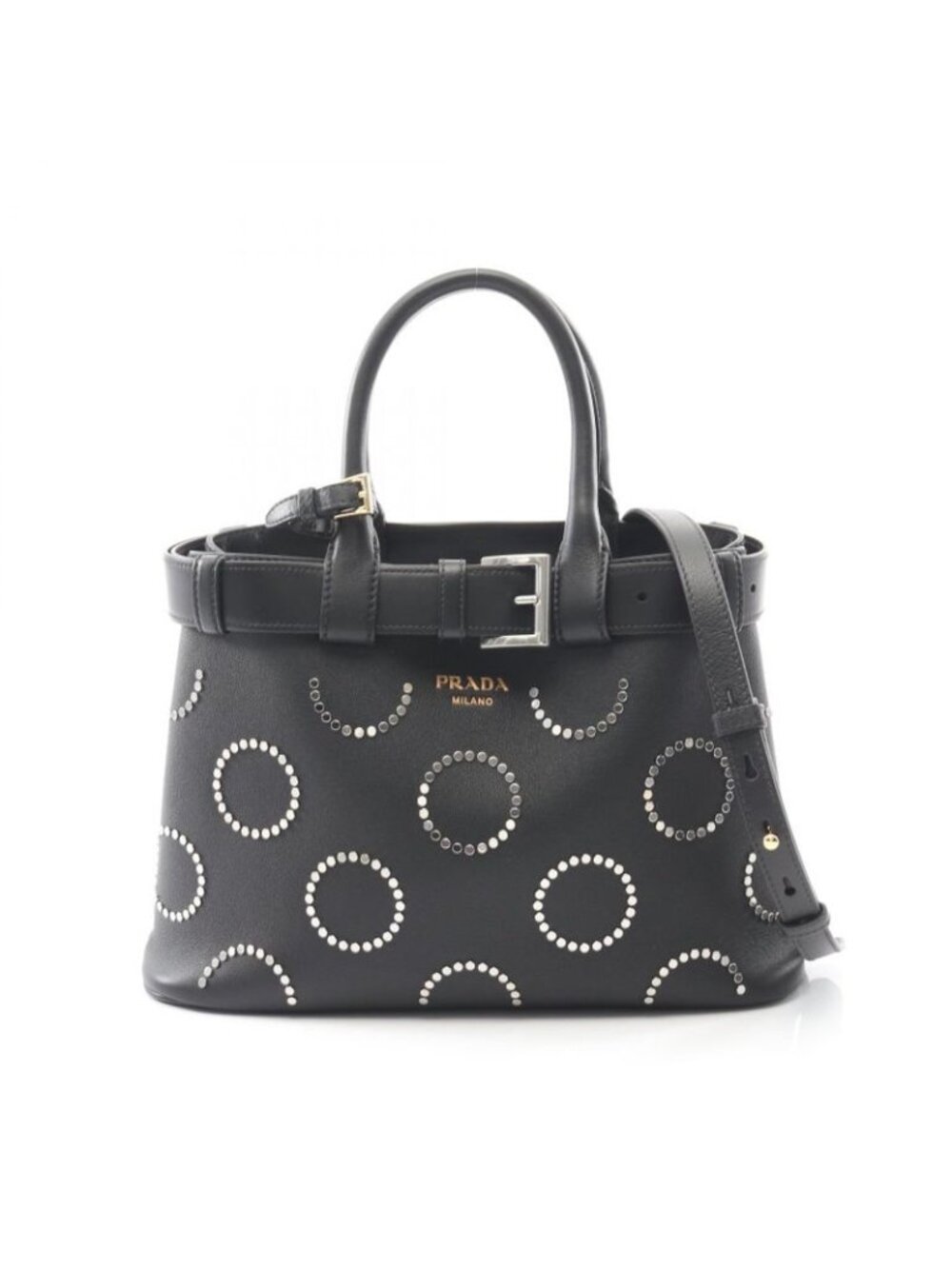 Prada Tote Bag Soft Grain VITE Buckle 1 Ba434 Black Leather Small - Picture 1 of 6
